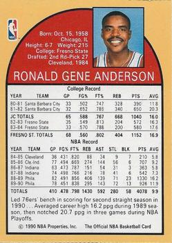 1990 Hoops Team Night Philadelphia 76ers #NNO Ron Anderson Back