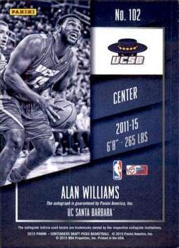 2015 Panini Contenders Draft Picks - College Draft Ticket Autographs Blue Foil #102 Alan Williams Back