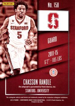 2015 Panini Contenders Draft Picks - College Draft Ticket Autographs Blue Foil #158 Chasson Randle Back