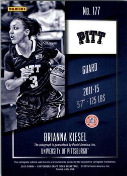 2015 Panini Contenders Draft Picks - College Draft Ticket Autographs Blue Foil #177 Brianna Kiesel Back