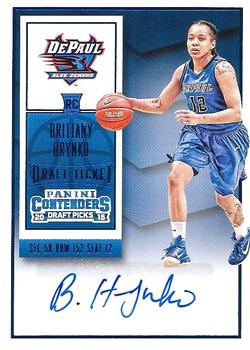 2015 Panini Contenders Draft Picks - College Draft Ticket Autographs Blue Foil #179 Brittany Hrynko Front