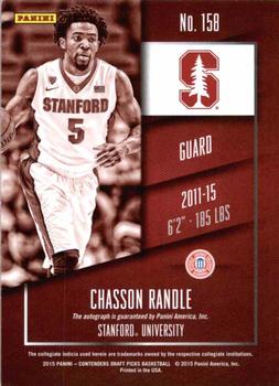 2015 Panini Contenders Draft Picks - College Draft Ticket Autographs Red Foil #158 Chasson Randle Back