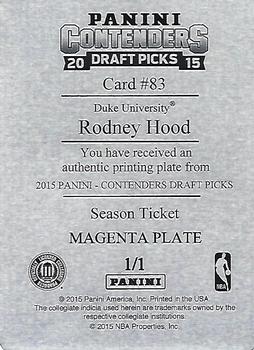 2015 Panini Contenders Draft Picks - Season Ticket Printing Plates Magenta #83 Rodney Hood Back