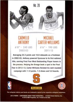 2015 Panini Contenders Draft Picks - Collegiate Connections #20 Carmelo Anthony / Michael Carter-Williams Back