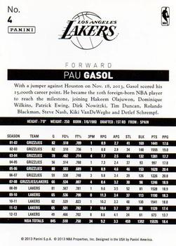 2013-14 Panini NBA (International) #4 Pau Gasol Back