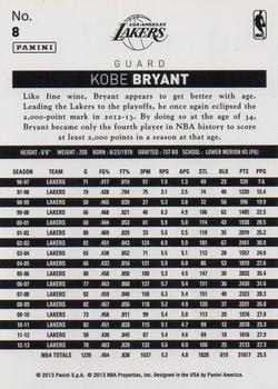 2013-14 Panini NBA (International) #8 Kobe Bryant Back