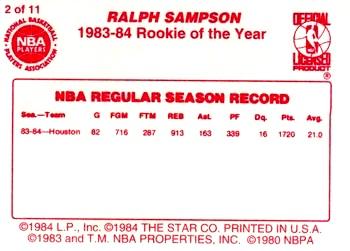 1997 1985 Star LAST 11 R.O.Y. Red Border (Unlicensed) #2 Ralph Sampson Back
