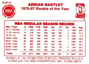 1997 1985 Star LAST 11 R.O.Y. Red Border (Unlicensed) #9 Adrian Dantley Back