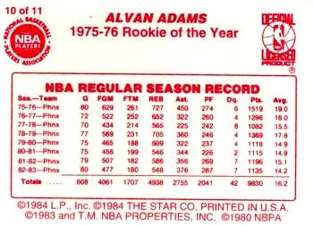 1997 1985 Star LAST 11 R.O.Y. Red Border (Unlicensed) #10 Alvan Adams Back