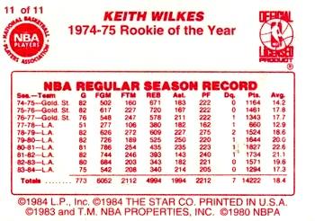 1997 1985 Star LAST 11 R.O.Y. Red Border (Unlicensed) #11 Keith Wilkes Back