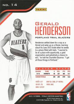 2015-16 Panini Totally Certified #14 Gerald Henderson Back