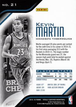 2015-16 Panini Totally Certified #21 Kevin Martin Back