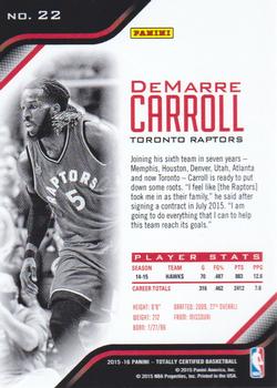 2015-16 Panini Totally Certified #22 DeMarre Carroll Back