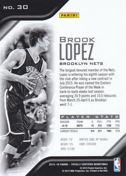 2015-16 Panini Totally Certified #30 Brook Lopez Back