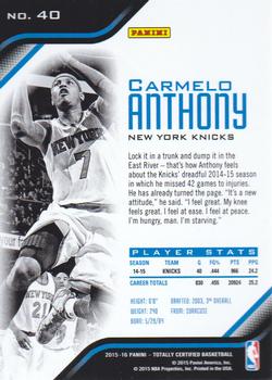 2015-16 Panini Totally Certified #40 Carmelo Anthony Back