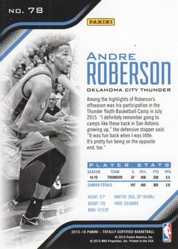 2015-16 Panini Totally Certified #78 Andre Roberson Back