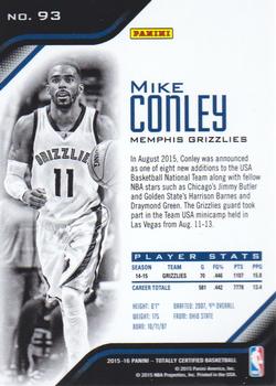 2015-16 Panini Totally Certified #93 Mike Conley Back