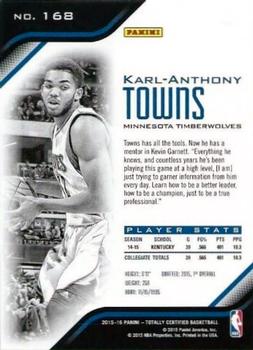 2015-16 Panini Totally Certified #168 Karl-Anthony Towns Back