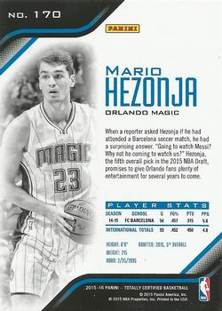 2015-16 Panini Totally Certified #170 Mario Hezonja Back