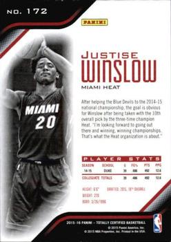 2015-16 Panini Totally Certified #172 Justise Winslow Back