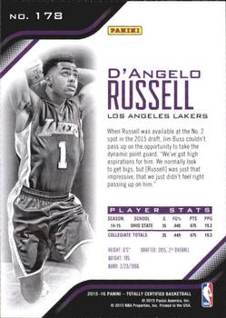 2015-16 Panini Totally Certified #178 D'Angelo Russell Back