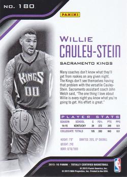 2015-16 Panini Totally Certified #180 Willie Cauley-Stein Back
