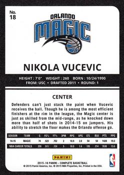 2015-16 Panini Complete #18 Nikola Vucevic Back