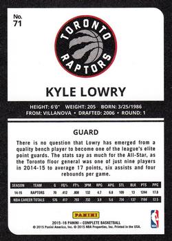 2015-16 Panini Complete #71 Kyle Lowry Back