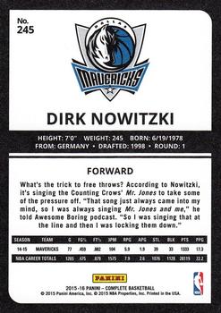 2015-16 Panini Complete #245 Dirk Nowitzki Back