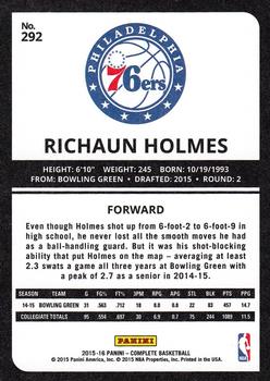 2015-16 Panini Complete #292 Richaun Holmes Back