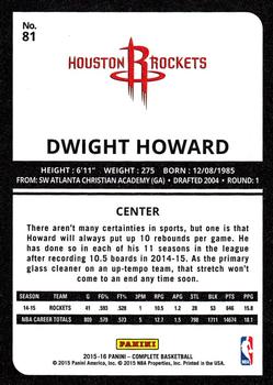 2015-16 Panini Complete #81 Dwight Howard Back