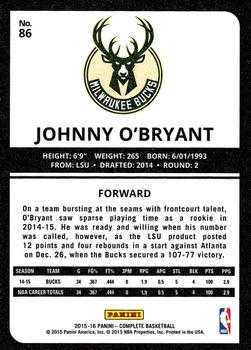 2015-16 Panini Complete #86 Johnny O'Bryant Back
