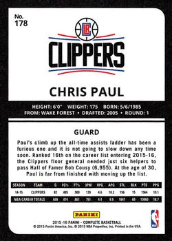 2015-16 Panini Complete #178 Chris Paul Back