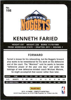 2015-16 Panini Complete #198 Kenneth Faried Back