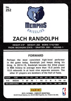 2015-16 Panini Complete #252 Zach Randolph Back