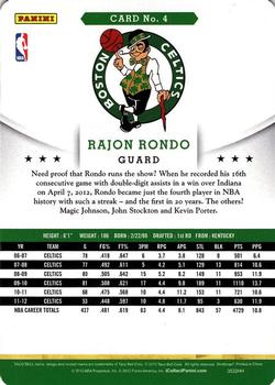 2012-13 Hoops Taco Bell #4 Rajon Rondo Back