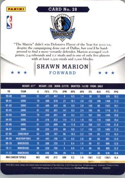 2012-13 Hoops Taco Bell #28 Shawn Marion Back