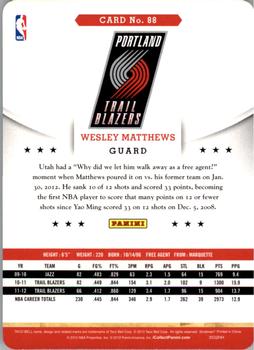 2012-13 Hoops Taco Bell #88 Wesley Matthews Back