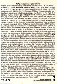 1996-97 Metal - NBA Pick-Up Game Sweepstakes Stickers #26 Toronto Raptors Back
