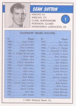 1988-89 Kentucky Wildcats Big Blue Awards - Perforated #1 Sean Sutton Back