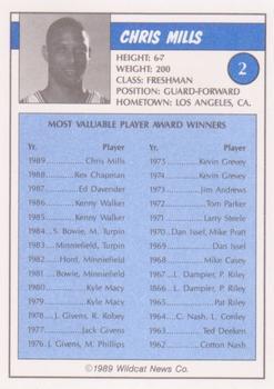 1988-89 Kentucky Wildcats Big Blue Awards - Perforated #2 Chris Mills Back