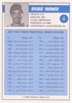 1988-89 Kentucky Wildcats Big Blue Awards - Perforated #4 Richie Farmer Back