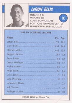 1988-89 Kentucky Wildcats Big Blue Awards - Perforated #10 LeRon Ellis Back