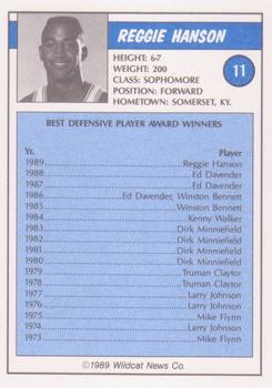 1988-89 Kentucky Wildcats Big Blue Awards - Perforated #11 Reggie Hanson Back