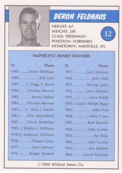 1988-89 Kentucky Wildcats Big Blue Awards - Perforated #12 Deron Feldhaus Back