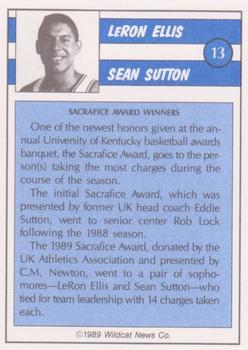 1988-89 Kentucky Wildcats Big Blue Awards - Perforated #13 Sean Sutton / LeRon Ellis Back