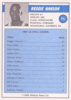 1988-89 Kentucky Wildcats Big Blue Awards - Perforated #16 Reggie Hanson Back
