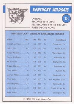 1988-89 Kentucky Wildcats Big Blue Awards - Perforated #18 Checklist Back