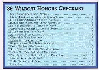 1988-89 Kentucky Wildcats Big Blue Awards - Perforated #18 Checklist Front