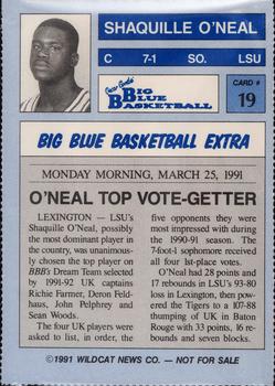 1990-91 Kentucky Wildcats Big Blue Magazine Dream Team/Award Winners - Perforated #19 Shaquille O'Neal Back